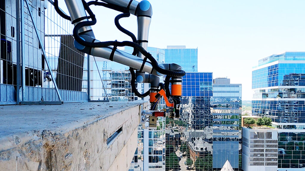 Raise Robotics robot at the end of vertical construction building