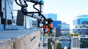 Raise Robotics robot at the end of vertical construction building