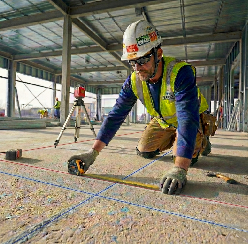 Construction worker manually laying markings